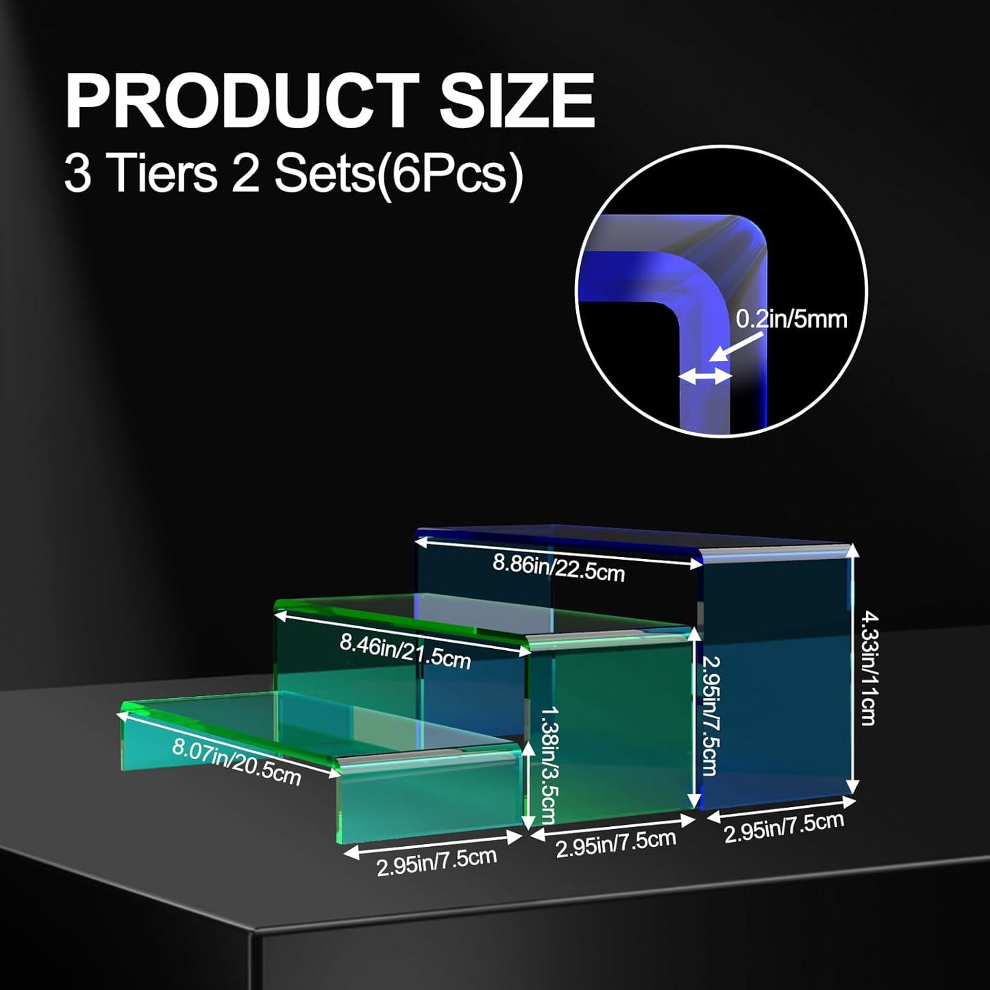 Risers Display Stands 3 Tiers Desktop Acrylic Shelves Cake Dessert Holder / Mix Colors / Set of 6
