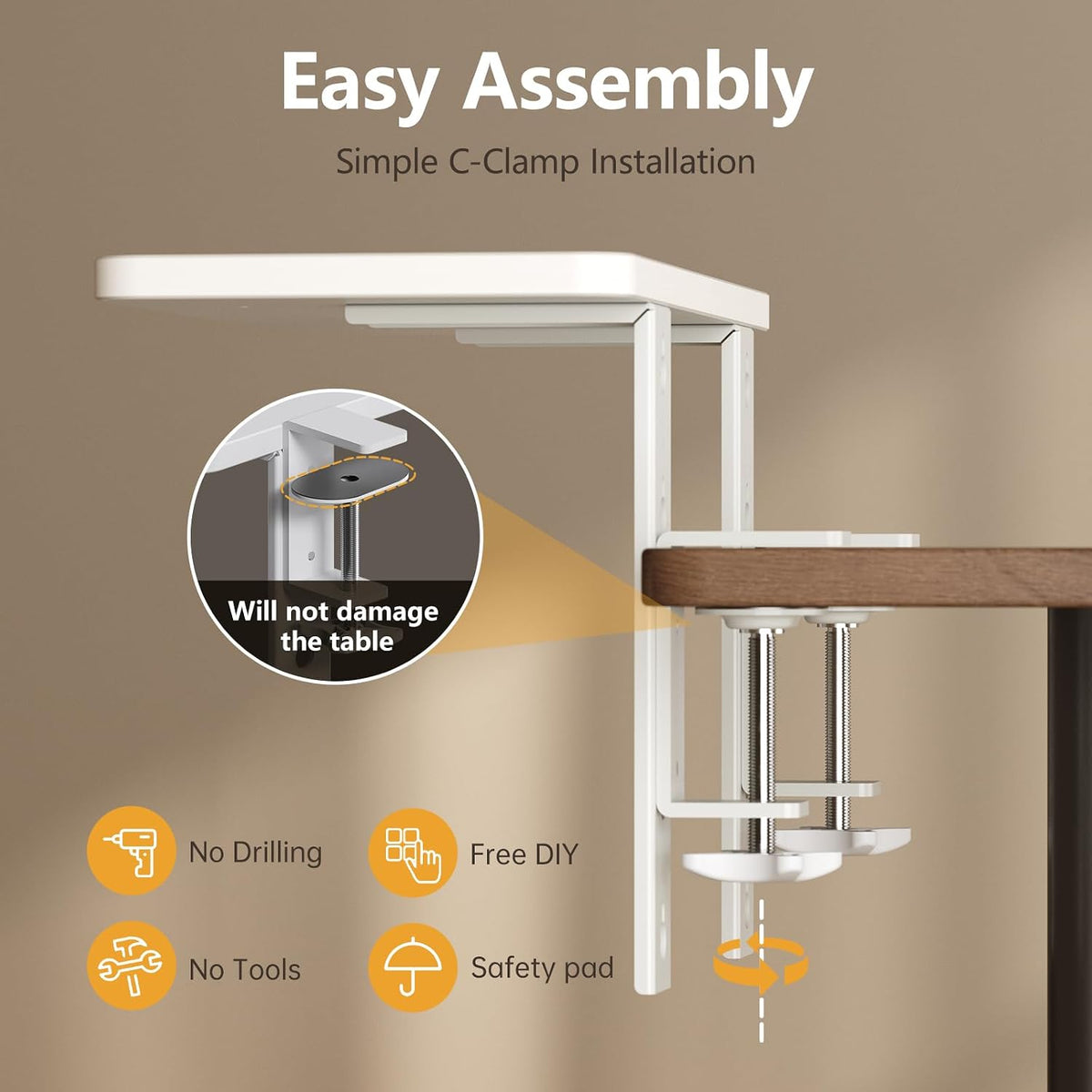3 in 1 Clamp-on Desk Extender Shelf, 15.7×7.5 Inch, White | Adjustable Desk Riser for Monitor & Keyboard, Heavy-Duty