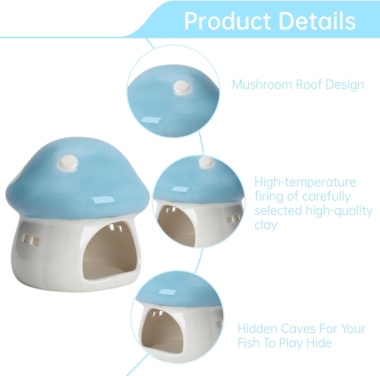 Ceramic Mushroom Aquarium Decor House Betta Fish Tank Accessories Decoration Hideout / Blue / Small