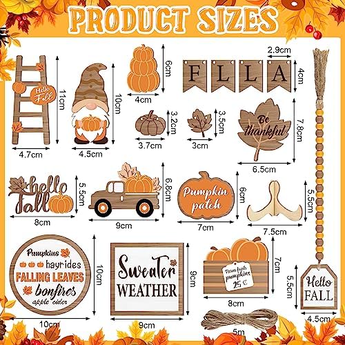 Maitys 21 Pcs Fall Tiered Tray Decor Set Hello Fall Pumpkin Gnome Truck Wood Sign Rustic Farmhouse Thanksgiving Wood Bead Decorative Tabletop Sign for Home Autumn Thanksgiving Harvest Table Shelf
