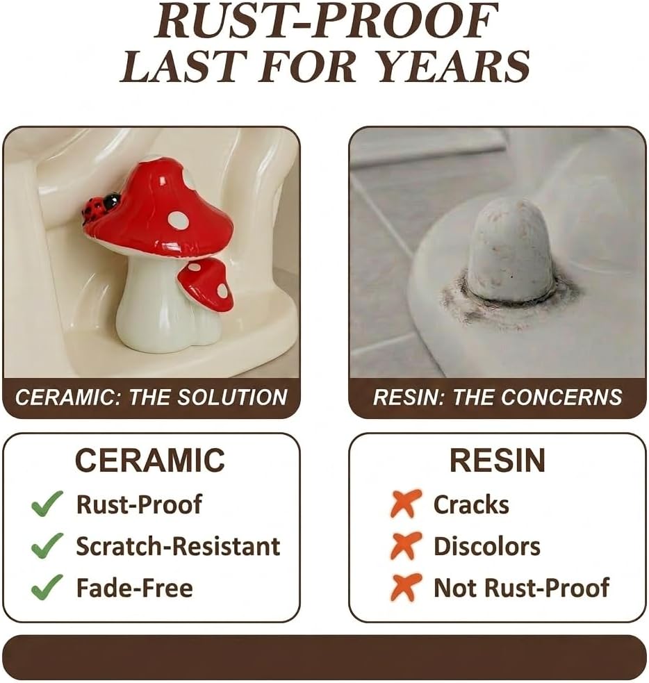 Mushroom Toilet Bolt Covers Decorative Ceramic Bathroom Decor / White Mushroom / Set of 2