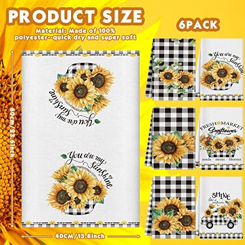 Redbaker 6 Pcs Sunflower Kitchen Towels Buffalo Plaid Dish Towels