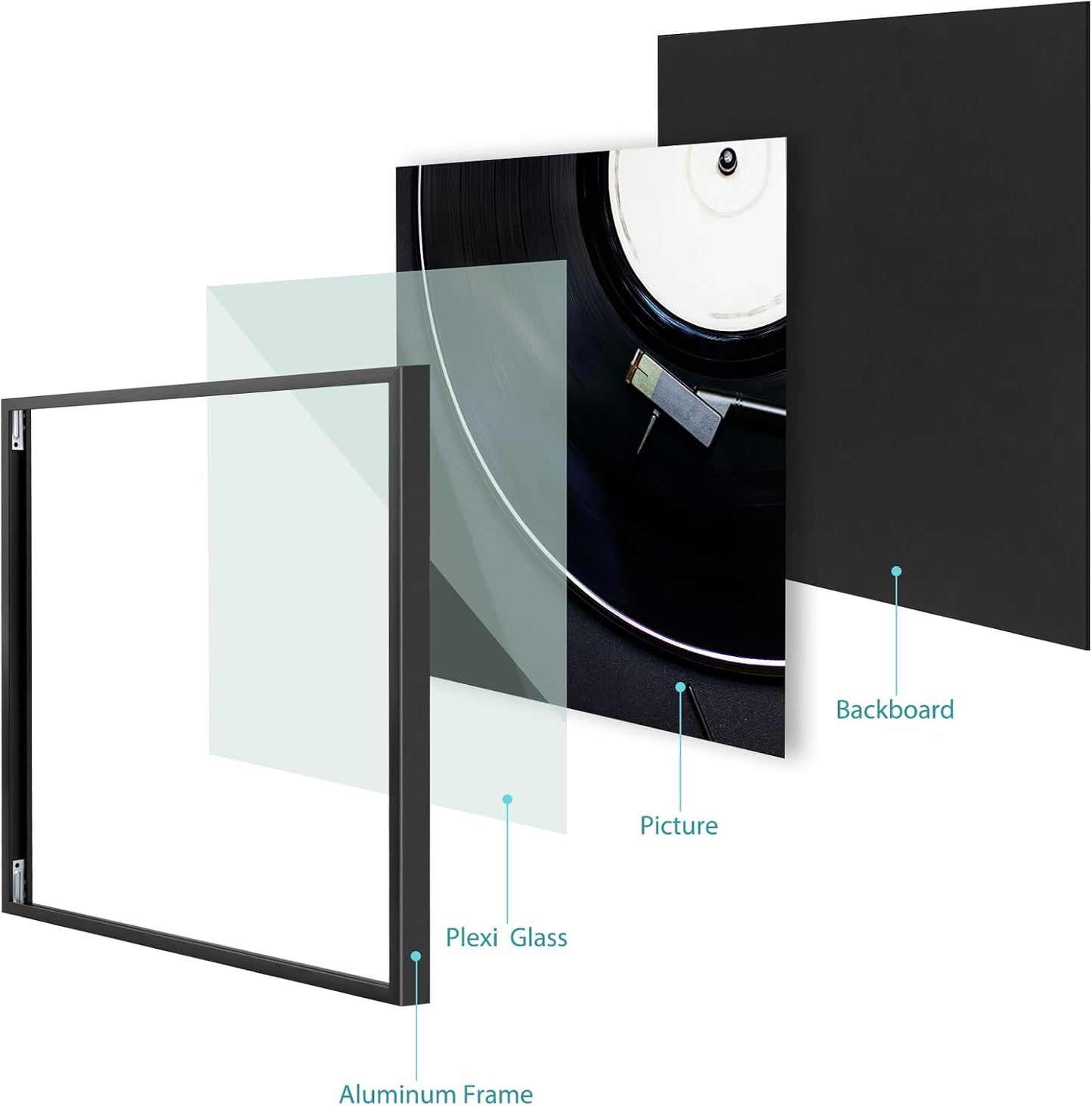 Golden State Art 12.5x12.5 Black Aluminum Album Frame 10 Pack | Brushed Metal Vinyl Record Frame for 12'' Album Cover