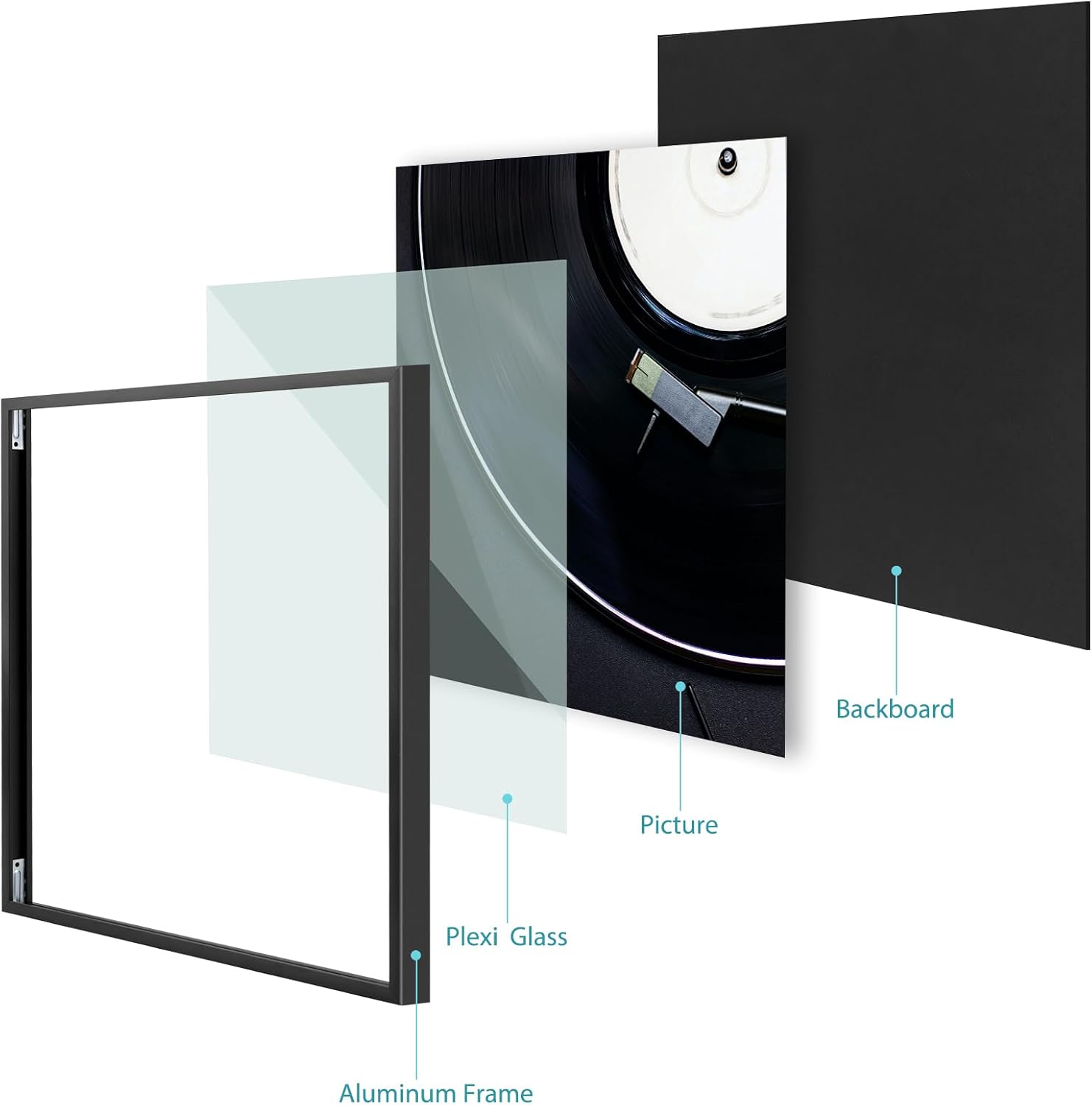 Golden State Art 12.5x12.5 Black Aluminum Album Frame 10 Pack | Brushed Metal Vinyl Record Frame for 12'' Album Cover