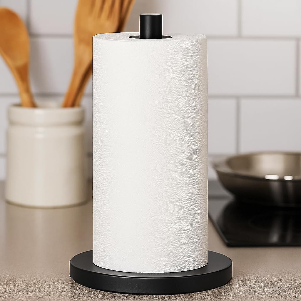 XL and Heavy Weighted Towel Holder, Premium Stainless Steel Large Black Paper Towel Holder, Unique and Modern