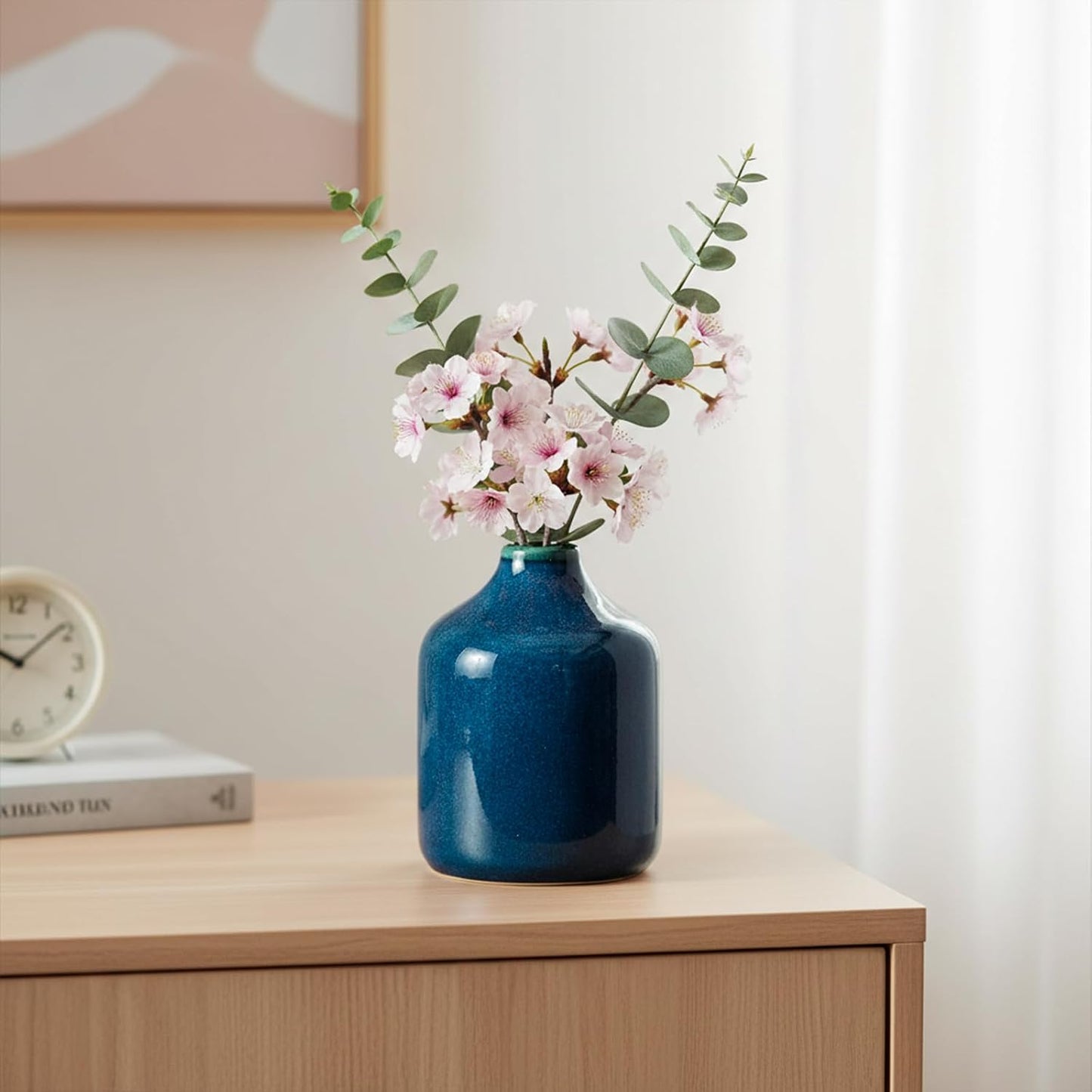 Farmhouse Ceramic Flower Vase / Dark Blue / 5 Inch