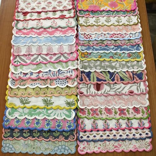 Ridhi Cloth Napkins 100% Pure Cotton Farmhouse Wedding Dinner Napkins for Halloween, Thanksgiving, Holiday Daily Wedding uses Napkins (6-20"x20" Dinner Napkin, Mix Random)