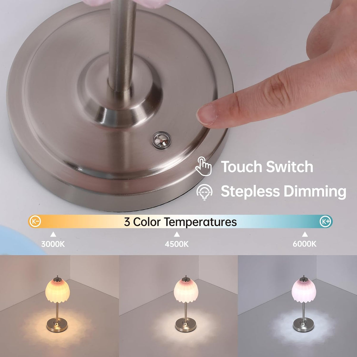 Shenmoyl Rechargeable Table Lamp with 5200mAh Battery & Touch Control - 3 Adjustable Color Temperatures, Cordless