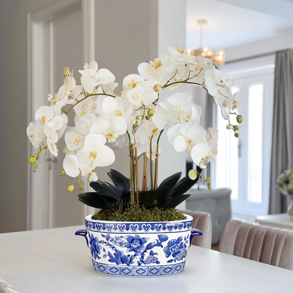 White Ceramic Planter Pot / 10.6 / Blue