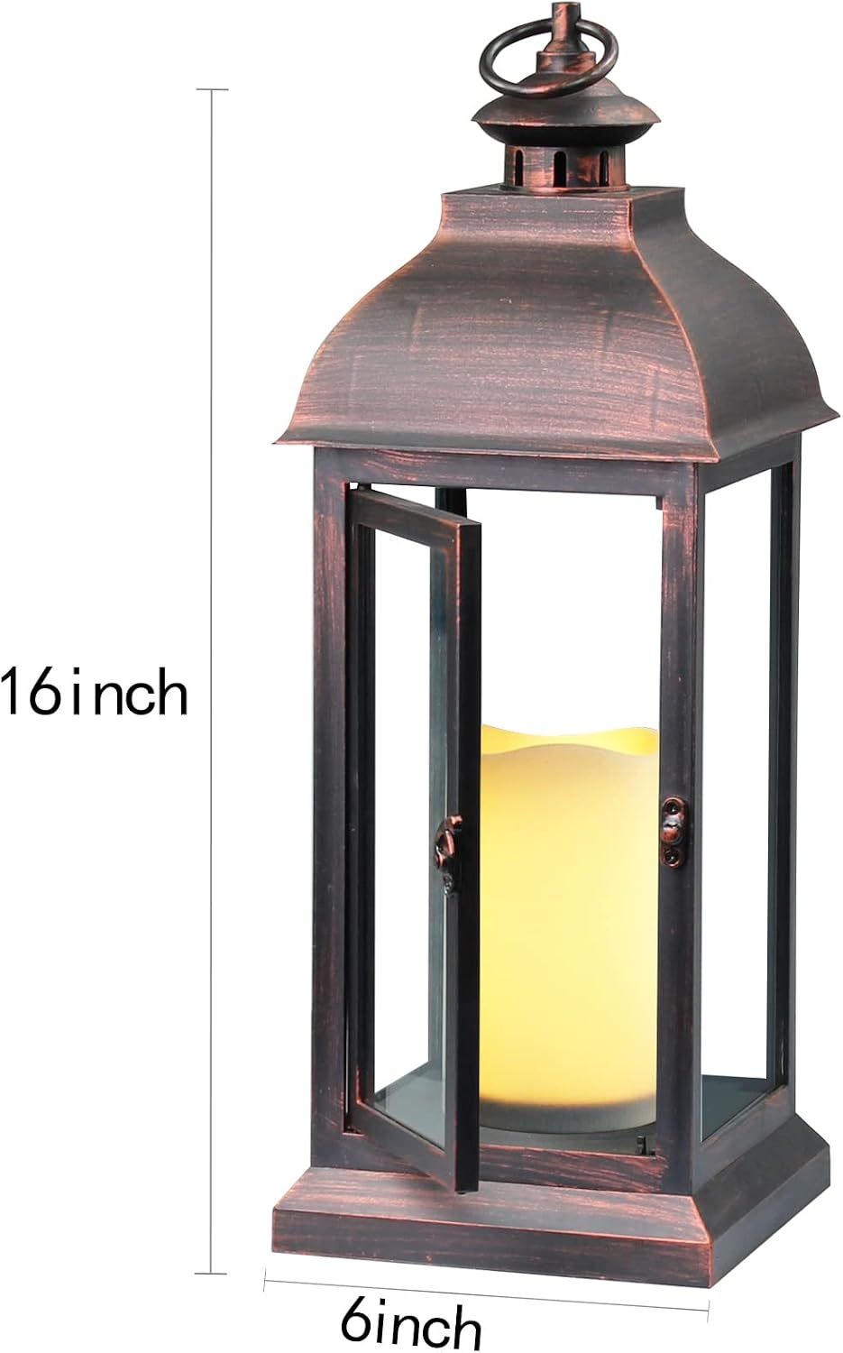 Decorative Lantern with flameless LED Candle Light, Outdoor/Indoor LED Lantern, The Door-Open H16 Decorative