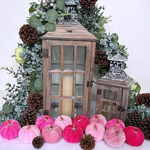 Winlyn 12 Pcs Assorted Small Artificial Pink Velvet Pumpkins Decorative Fabric Foam Pumpkins 3" for Fall Wedding Baby Shower Halloween Thanksgiving Table Centerpiece Mantel Farmhouse Decor