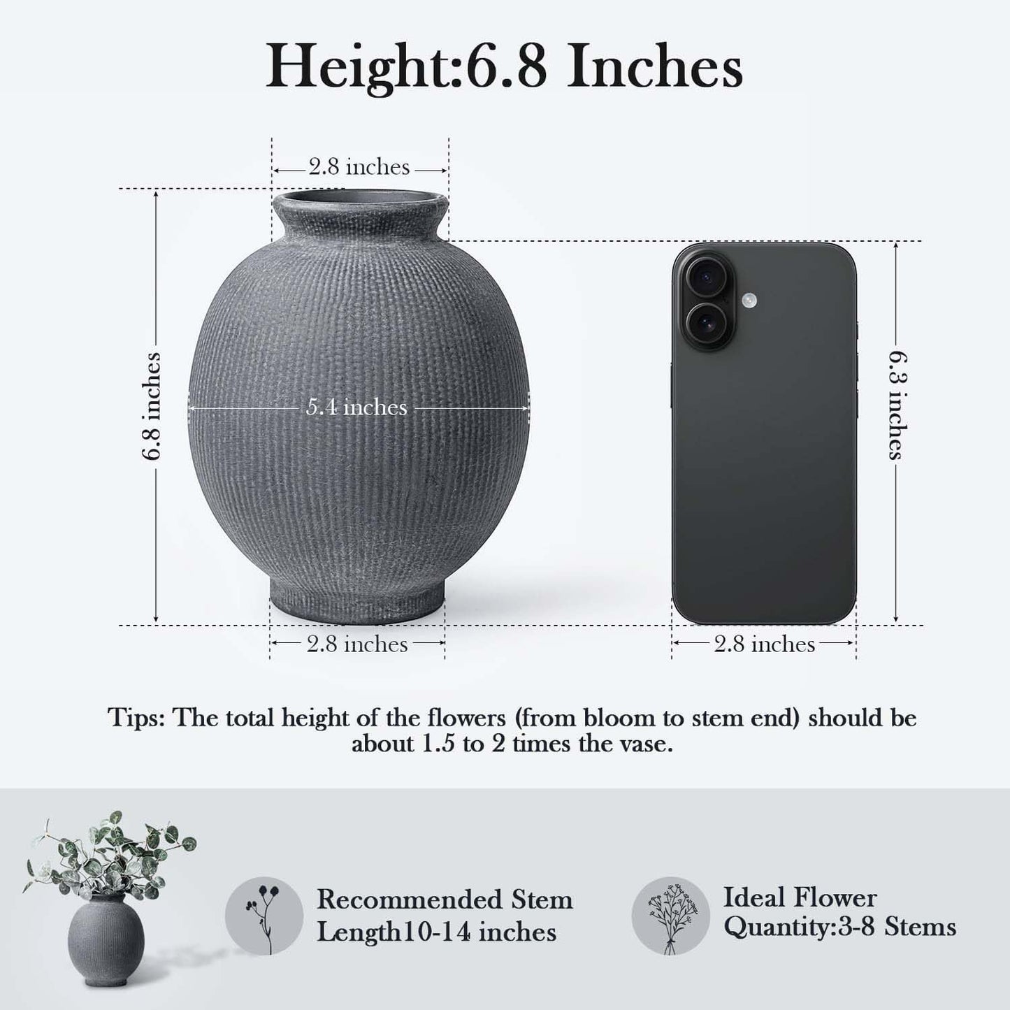Ceramic Decorative Flower Vase / Modern Black-6.8