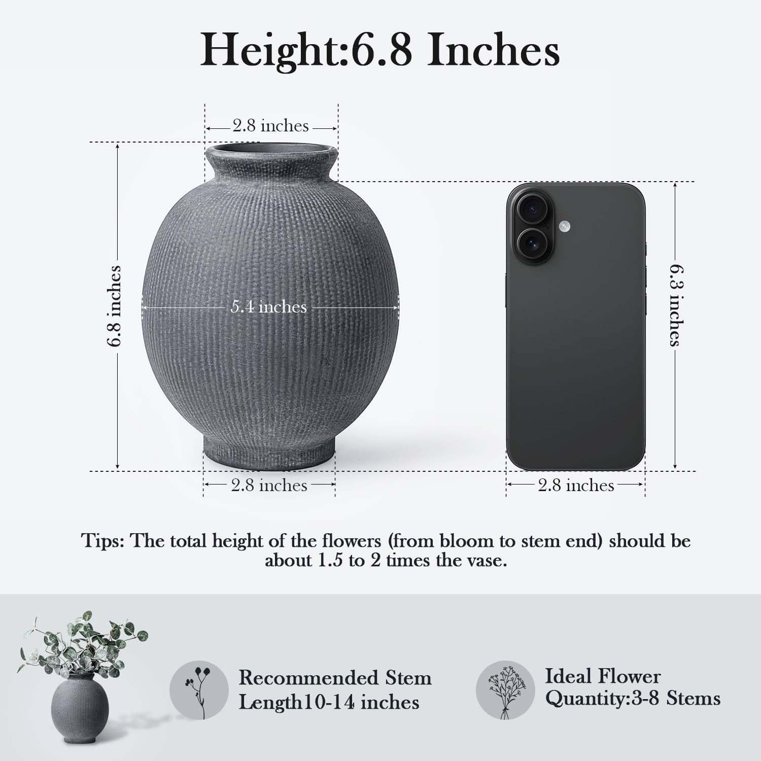 Ceramic Decorative Flower Vase / Modern Black-6.8