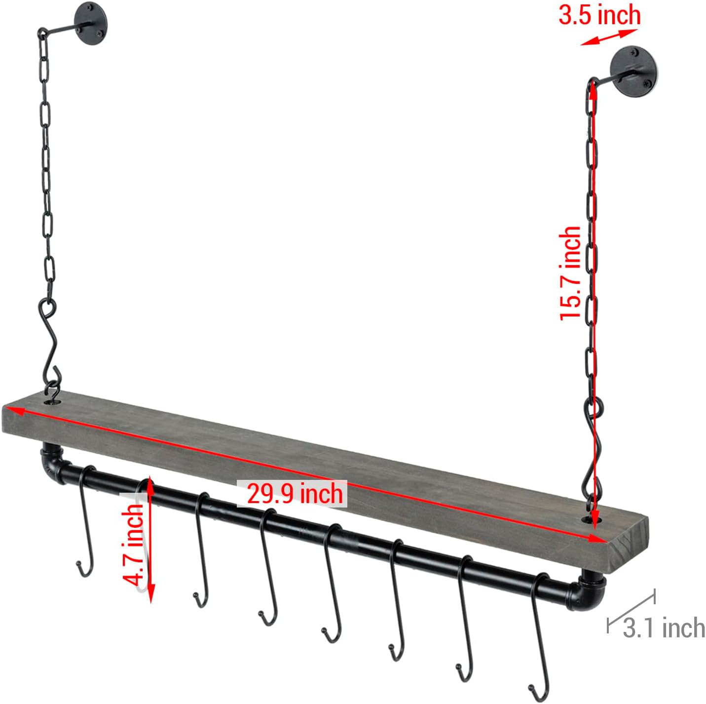 MyGift Wall Ceiling Pot Rack with Shelf, Black Pipe Cookware Organizer | Industrial rack stores pots, pans, and