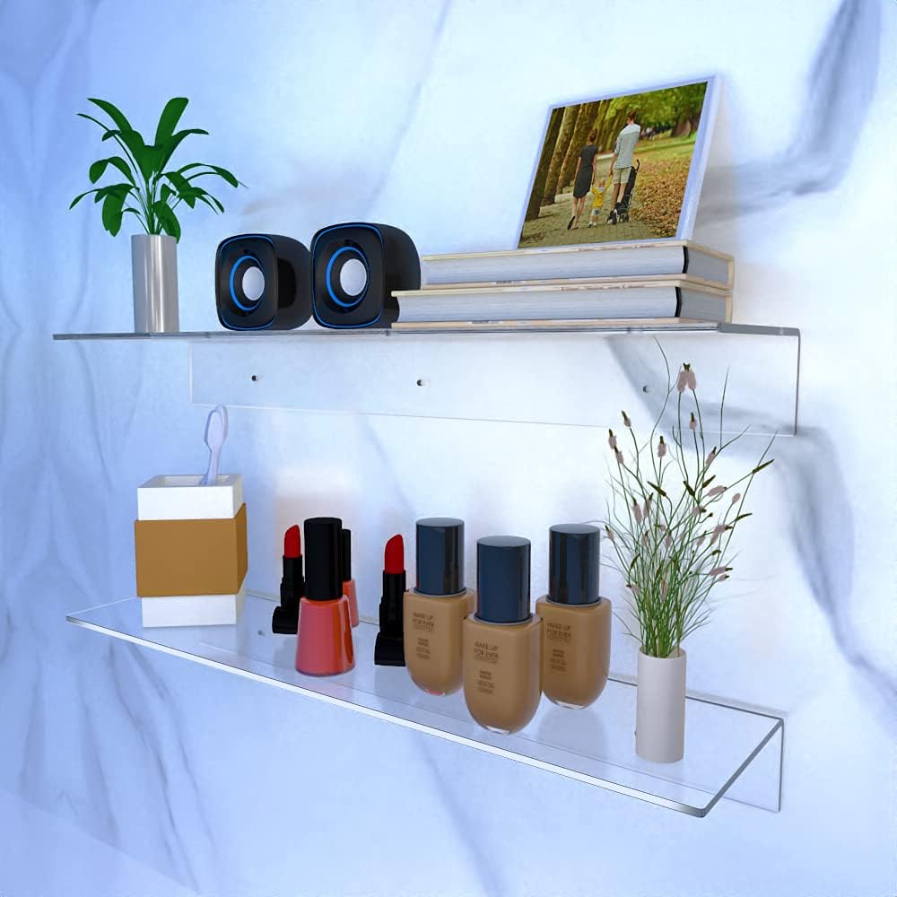 Sezanrpt 24 Inches Clear Floating Shelves for Wall, Acrylic Long Wall Shelf, Wall Mounted Shelves for Plants, Speaker