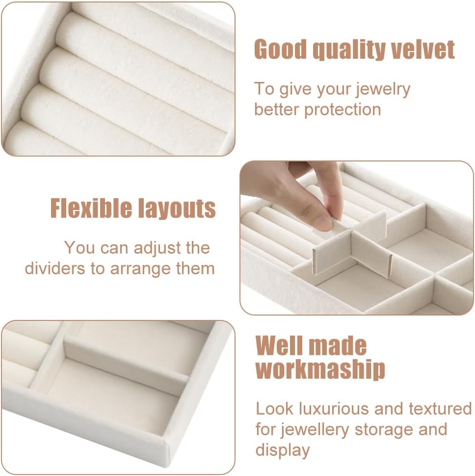 Jewelry Organizer Tray Drawer Inserts Stackable Velvet Liner Dividers / Beige / Set of 10