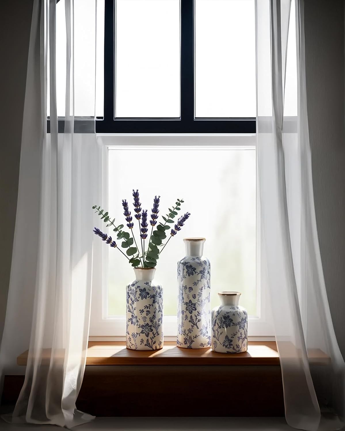 Ceramic Vase / Vintage Ceramic Flower Vases / Blue / Set of 3