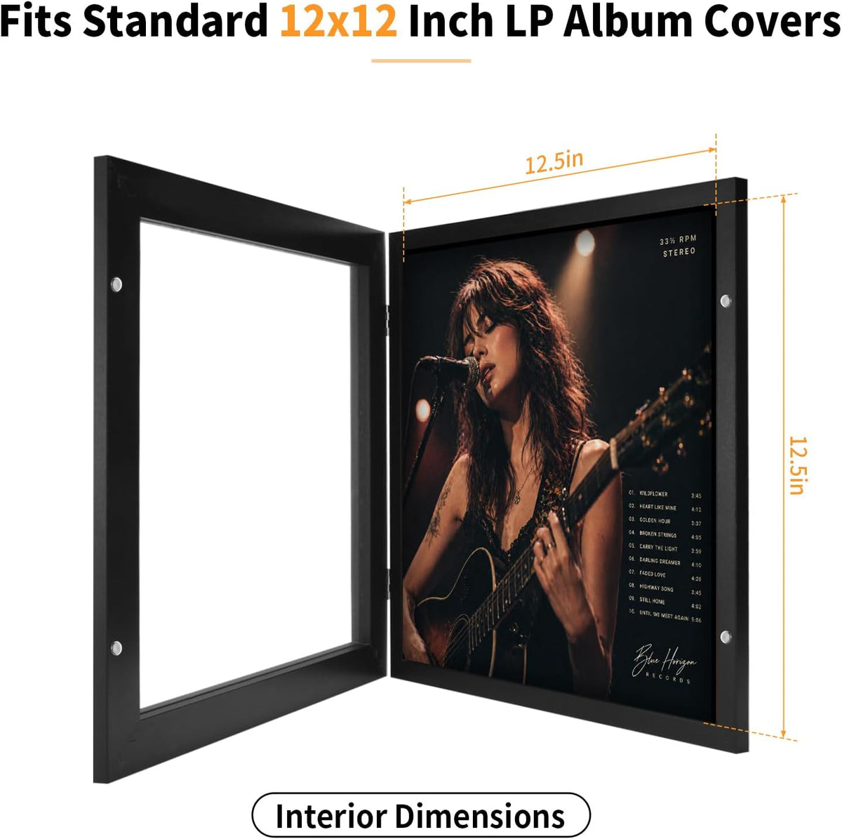 4 Pack 12"x12" Front-Opening Magnetic Vinyl Record Frame | Holds Up to 3 LPs & Fits Gatefold, Album Cover Display with