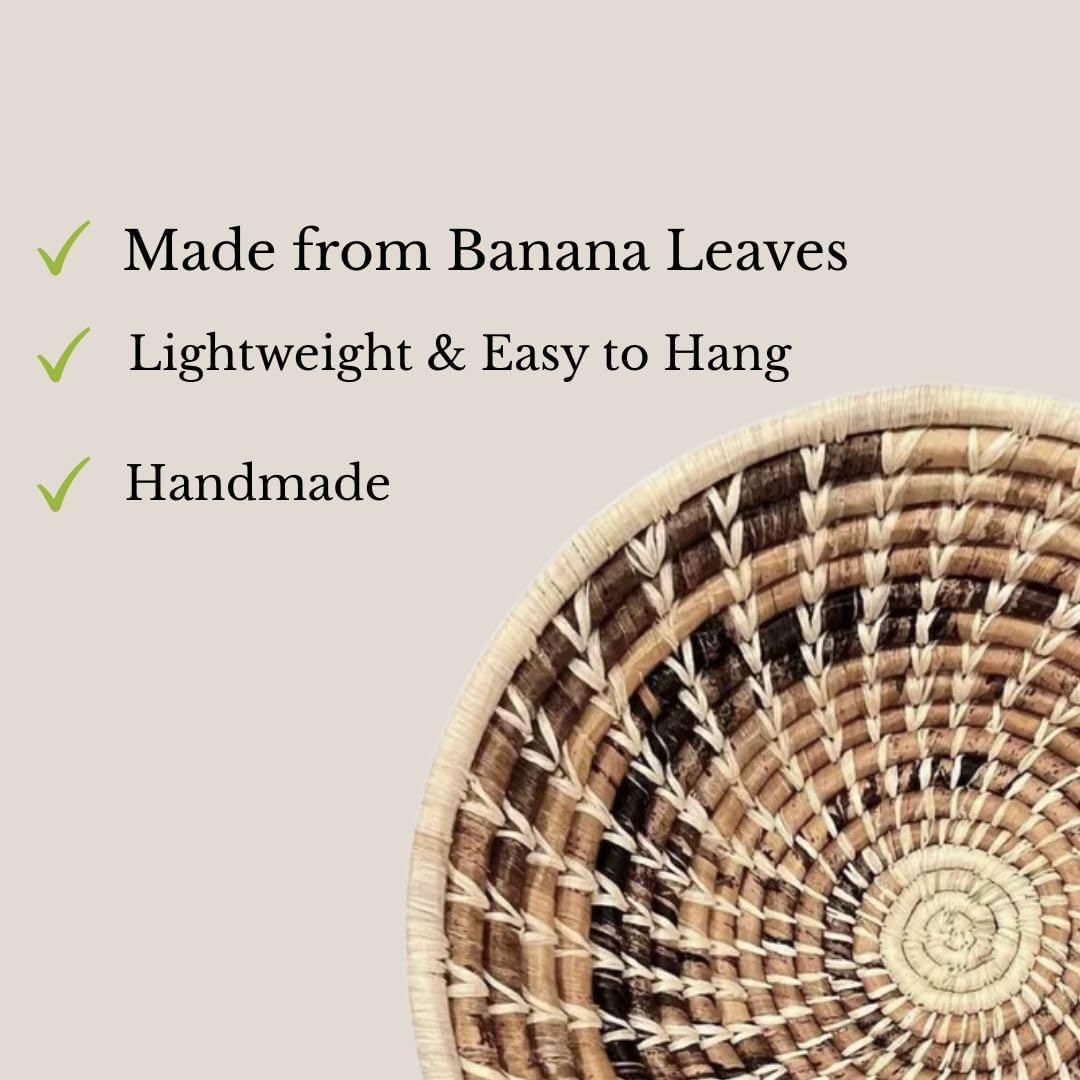 Handwoven African Baskets Handmade Raffia Woven Fruit Bowl / Brown Natural / 8in Diameter