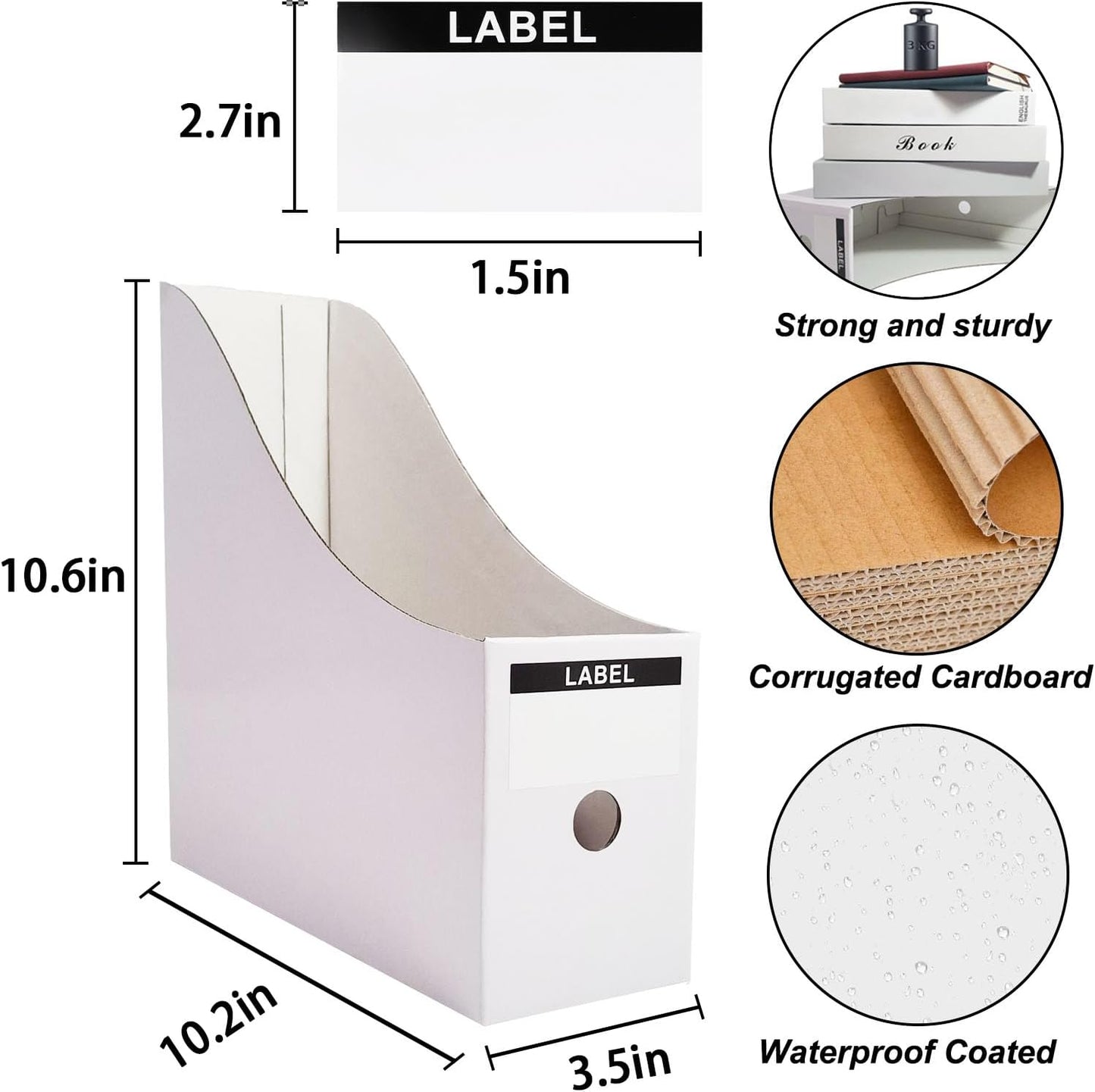 Limitliho 24 Pack White Cardboard Magazine Holder for Desk or Shelves | 10.6''H×10.2'L×3.5''W Magazine File Holder