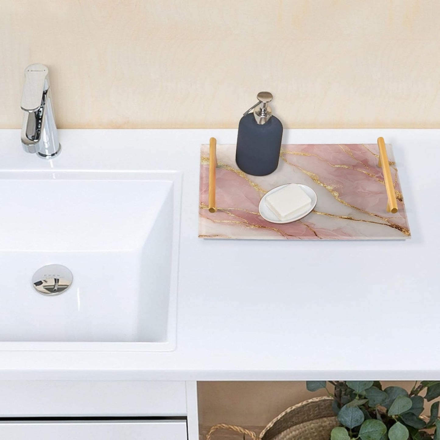 Serving Tray / Handles Bathroom Tray Vanity Trays / Pink Marble Pattern