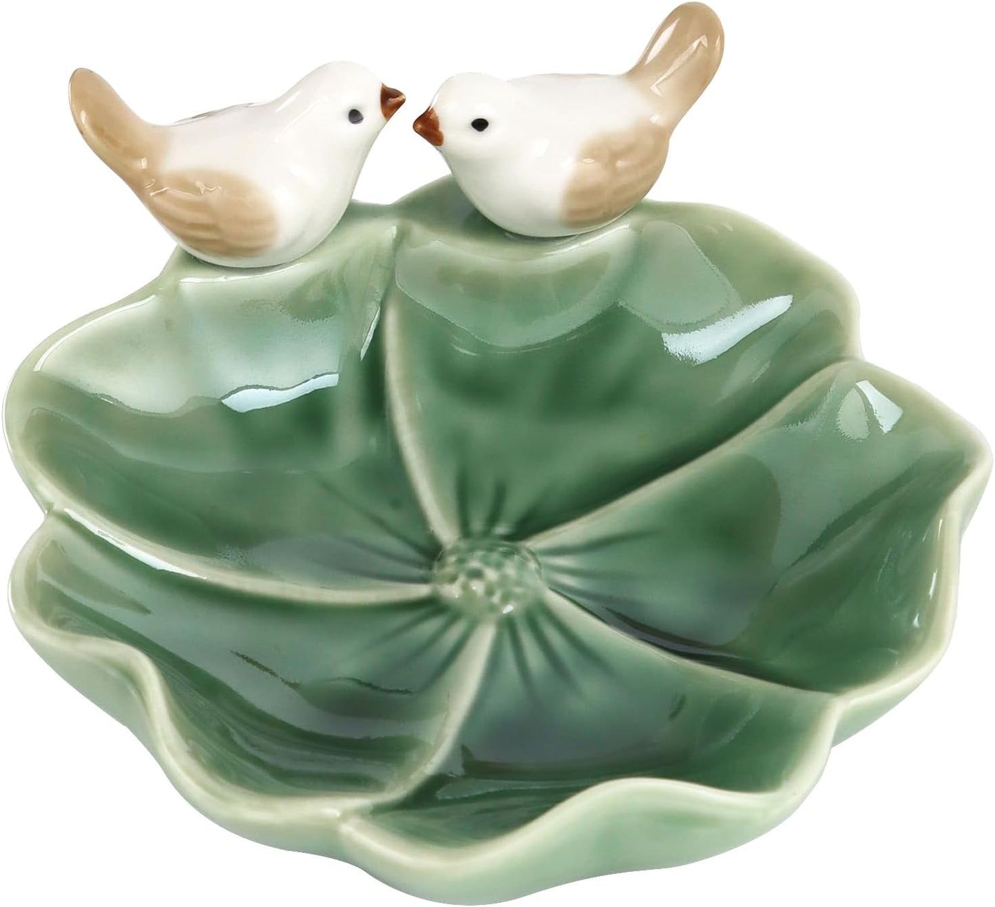 Ceramic Jewelry Tray Trinket Dish Decorative Bird & Lotus Leaf Ring Holder Dish Aesthetic / Green