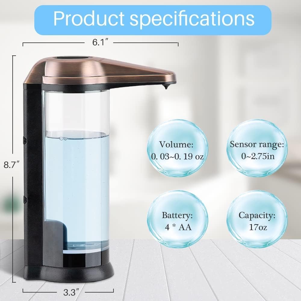 Secura 17oz Automatic Liquid Soap Dispenser, Touchless Battery Operated Hand Soap Dispenser with Adjustable Soap
