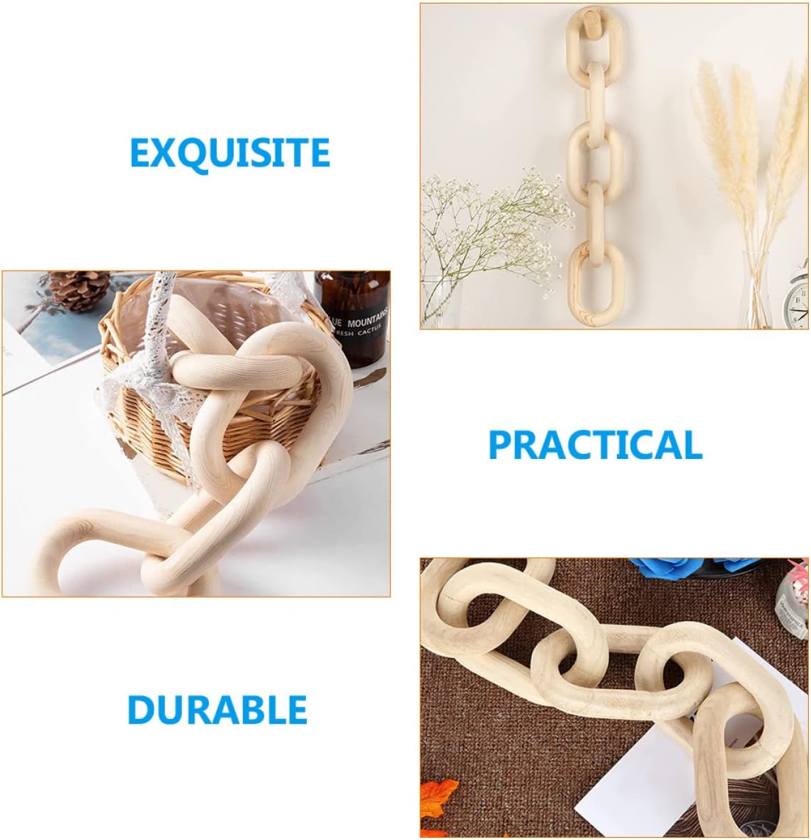 Wood Chain Link Decor Rustic Farmhouse Wall Art Elegant Hanging Ornament