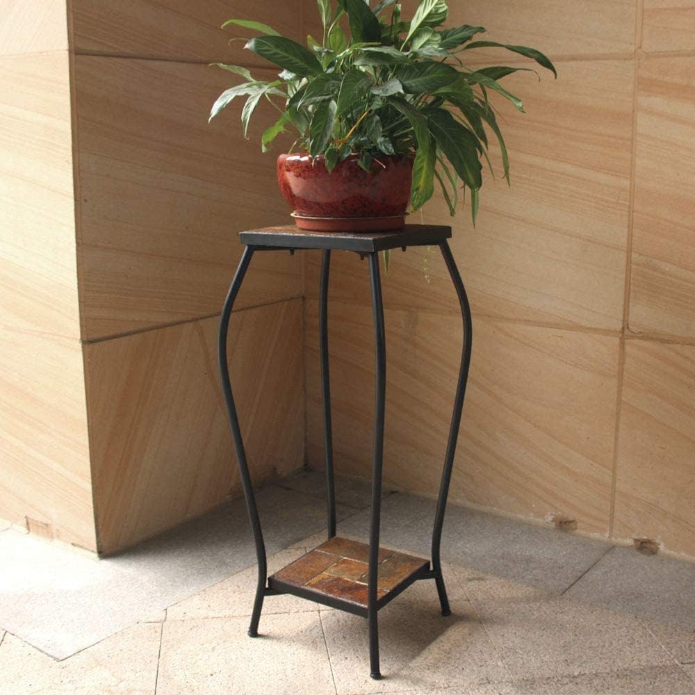 Zhongma 2 Tier 30" Tall Plant Stand with Colorful Slate Top for Balcony, Home, Garden, Backyard Patio with Adjustable
