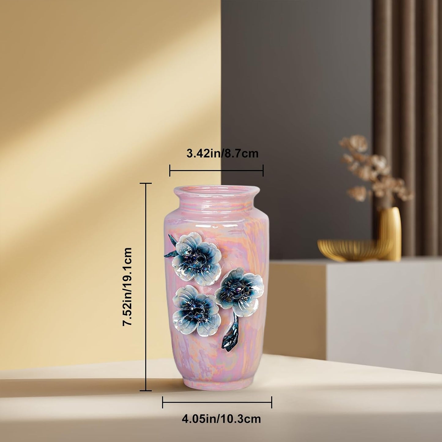 Ceramic Vase / Small Vase for Flowers / Pink / 7 Inch