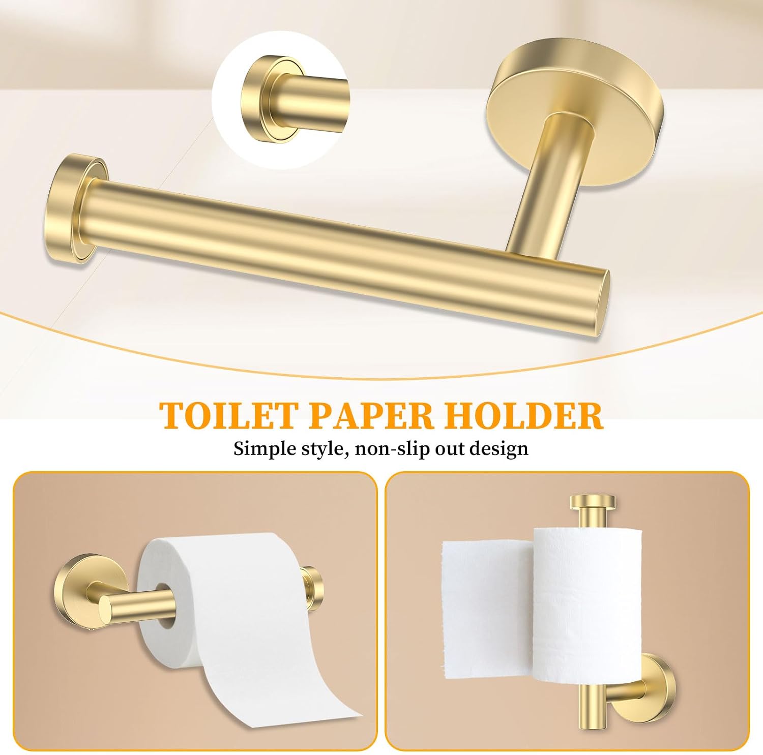 Brushed Gold Towel Bar Set 10 Pieces Round Bathroom Hardware Set Includes 23.6in Towel Bar Towel Ring Toilet Paper