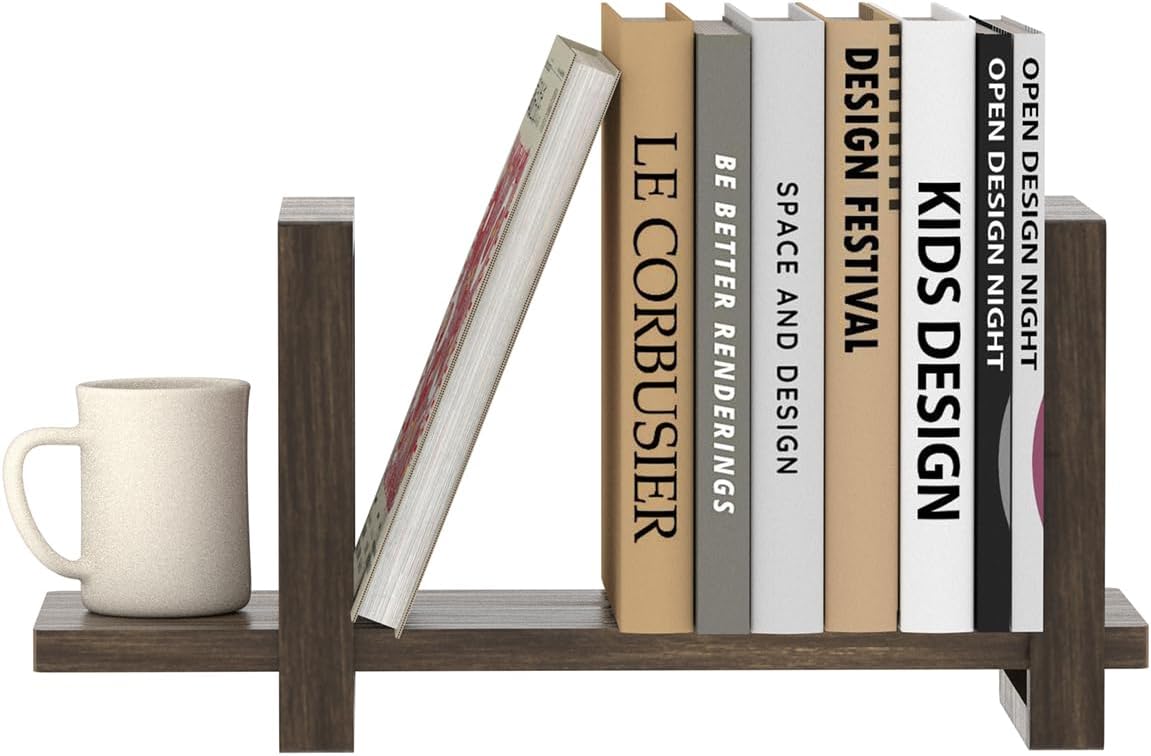 100% Solid Wood Adjustable Desktop Bookshelf, Retro Tabletop Bookshelf, Desk Shelf for Living Room, Home, Office