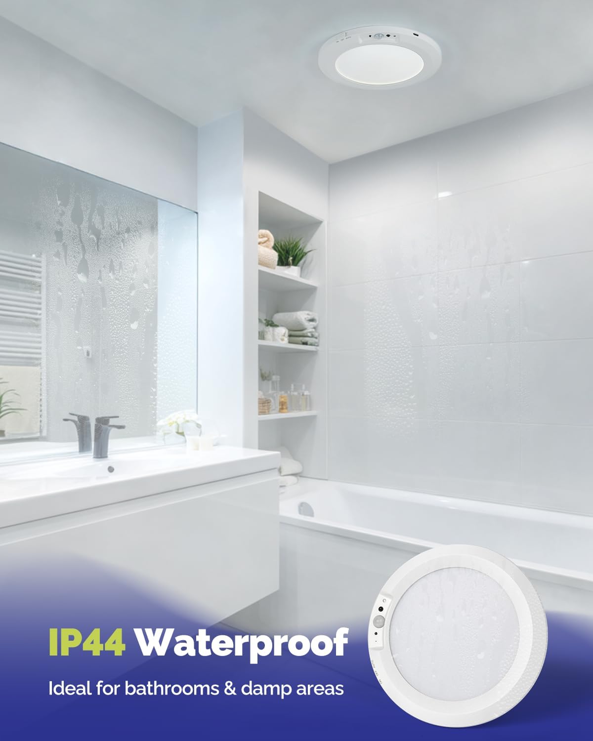 10000mAh Rechargeable LED Motion Sensor Ceiling Light with Remote | 7.09" Wireless Lights Waterproof Shower