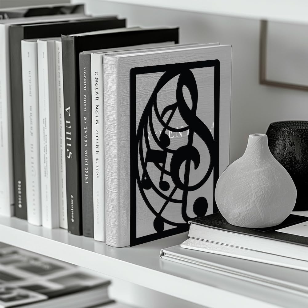 Metal Bookends / Modern Decorative Heavy Duty Study Book Support Stoppers for Desk / Musical Note
