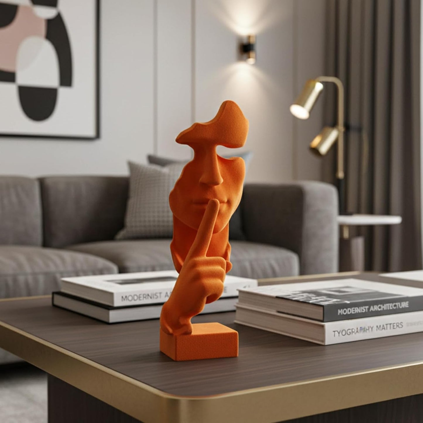 Flocked Mask Collectible Figurines Modern Abstract Art Statue / Nospeak-orange