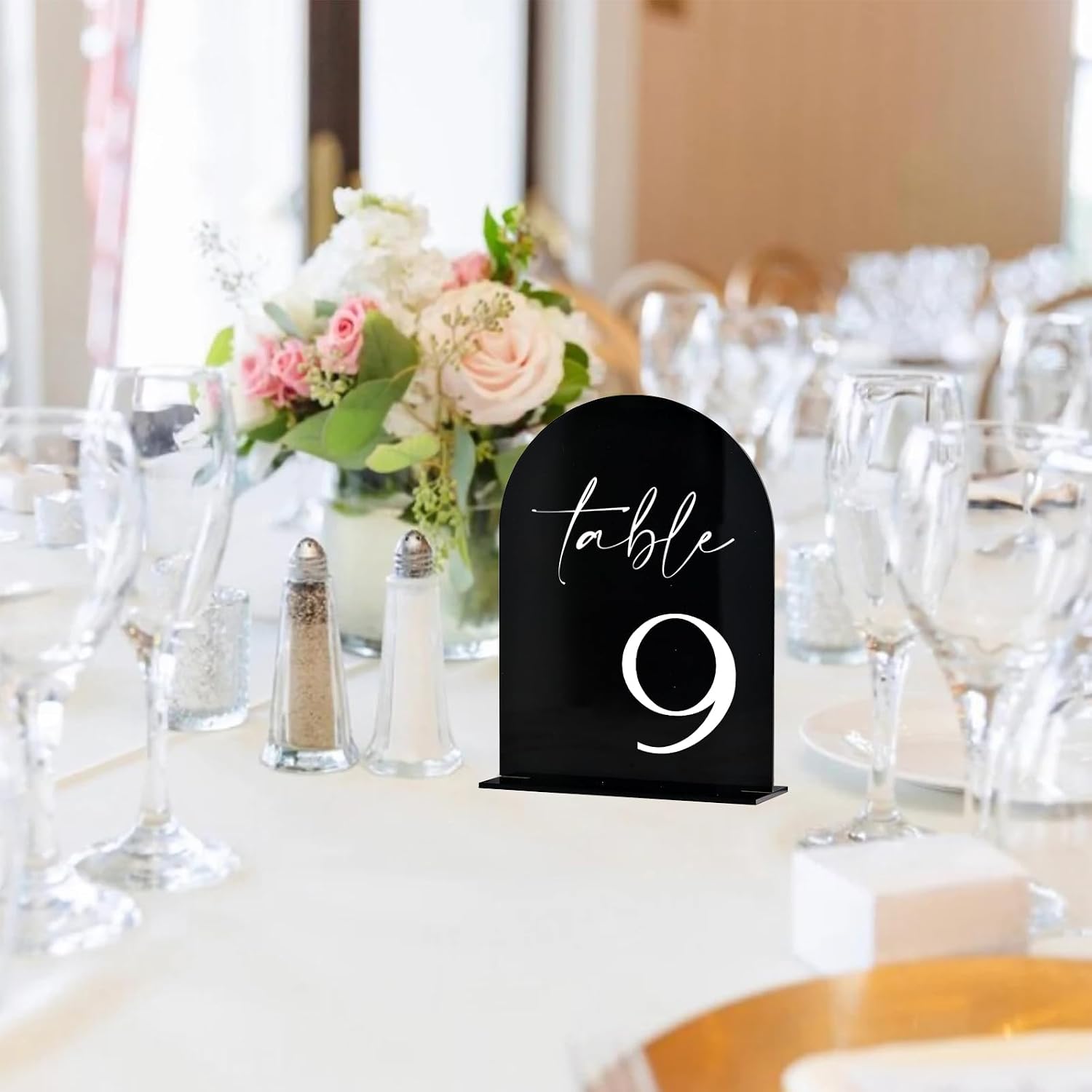 HOODO Black Arch Wedding Table Numbers 1-10 with Stands, 5"x7" Arched Acrylic Signs and Holders, Black Arch Table