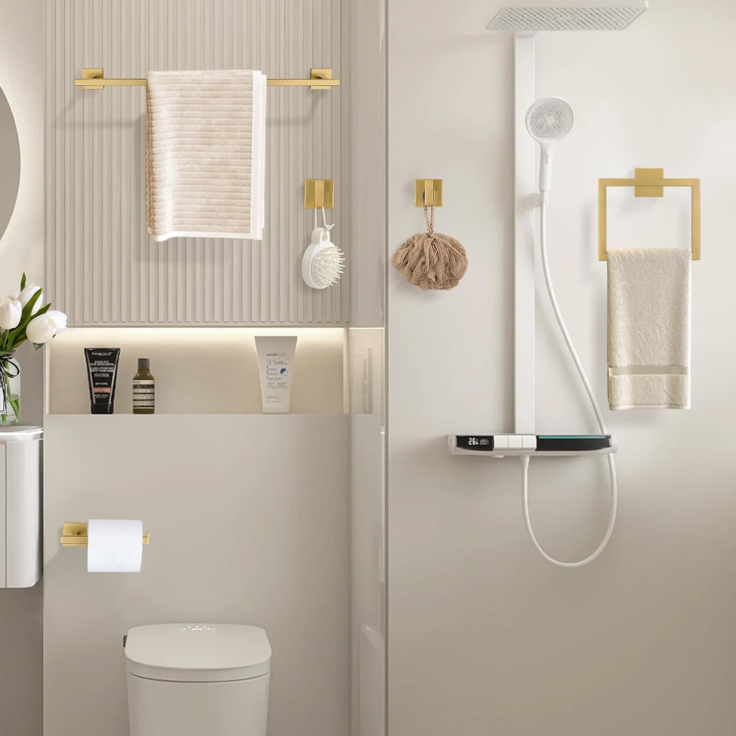 YACVCL Towel Bar Set, 5-Piece Brushed Gold Bathroom Hardware Set, Gold Bathroom Accessories Set, SUS304 Stainless Steel