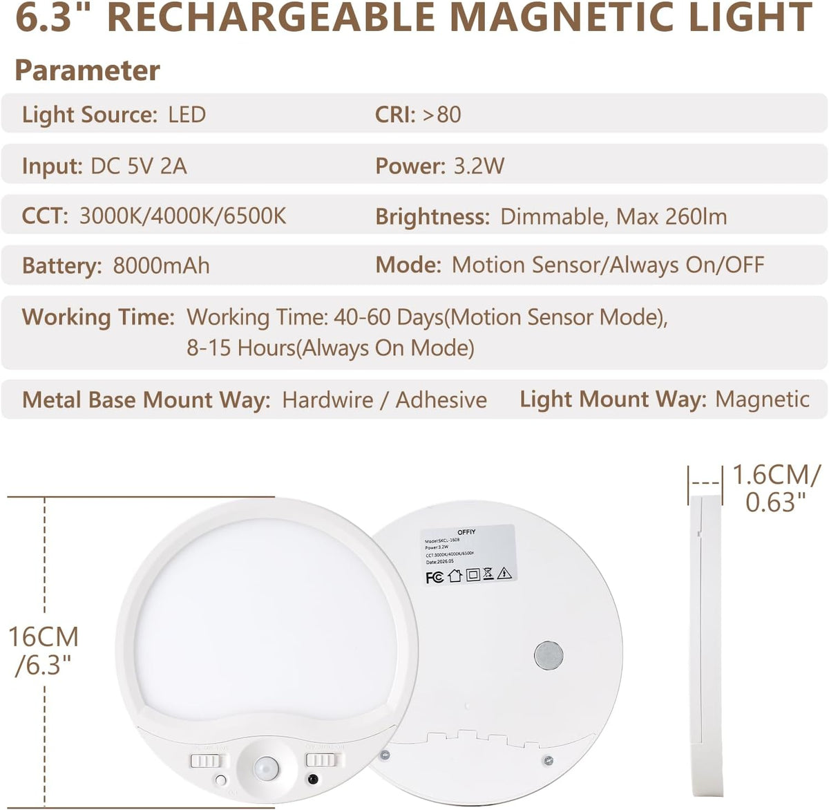 4PK Rechargeable Motion Sensor Ceiling Light With Remote, Magnetic Easy Use | 8000mAh Long Lasting Battery Operated