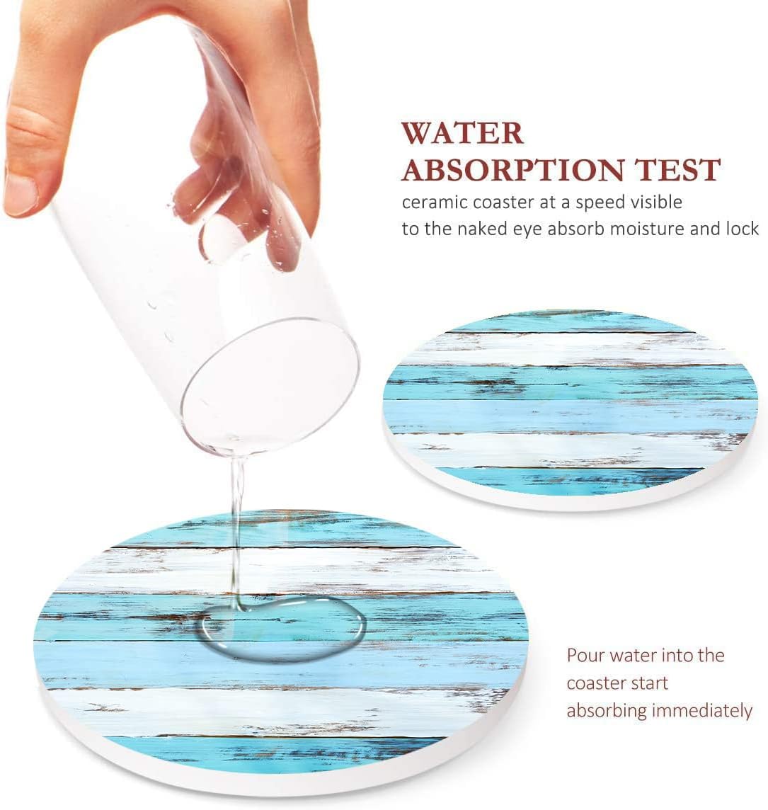 Wooden Board Blue Table Absorbent Round Ceramic Stone Mat / Wood 2 / Brown / Set of 6