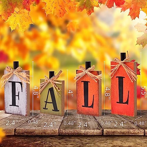 Ovootok Fall Decorations for Home, 4 Pcs Rustic Farmhouse Home Decor Signs, FALL Centerpieces for Tables, Autumn Decor Sign Block Set for Thanksgiving Party Harvest Kitchen Tiered Tray Mantel (4