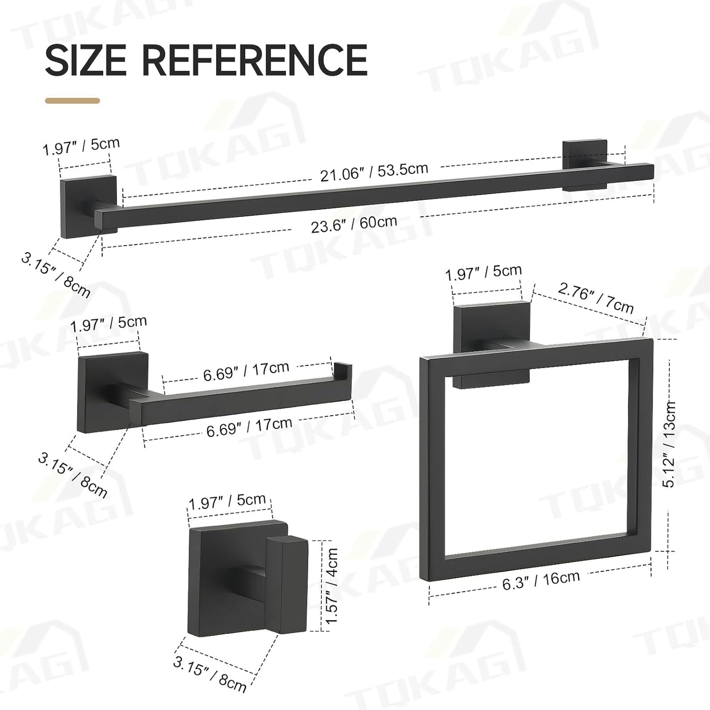 TQKAG 5-Piece Towel Bar Set, 23.6 Inch Bathroom Hardware Set, Matte Black | SUS304 Stainless Steel, Towel Rack for