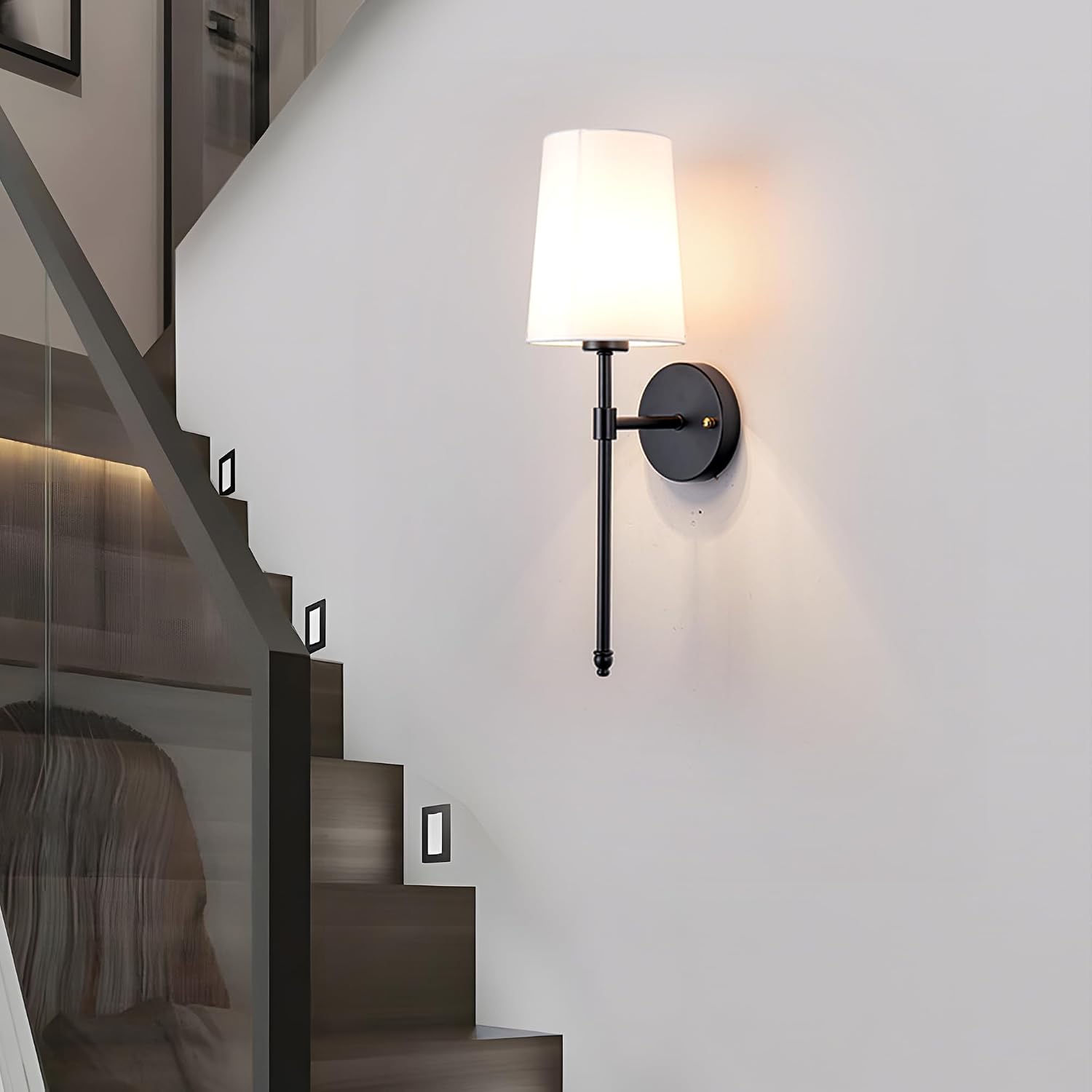 YHCDLAMP Battery Operated Wall Sconce Light with Remote Control, Dimmable Wall Sconce Set of 2 with White Fabric Shade