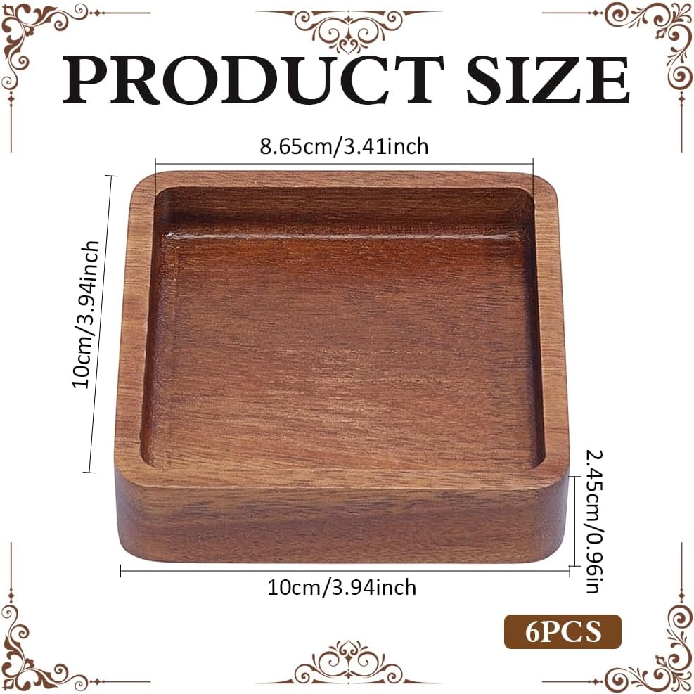 Wood Ring Tray Acacia Wood Decorative Jewelry Tray Small Tiny / Square / 3.9 x 3.9 / Set of 6