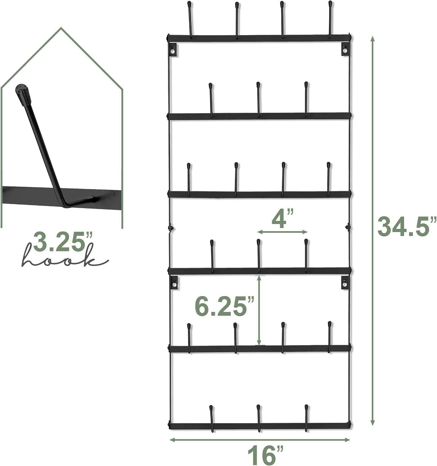 Sorbus Wall Mug Rack, Coffee Mug Display for Coffee Station (Small, Black) | Rustic six-tier metal holder with hooks