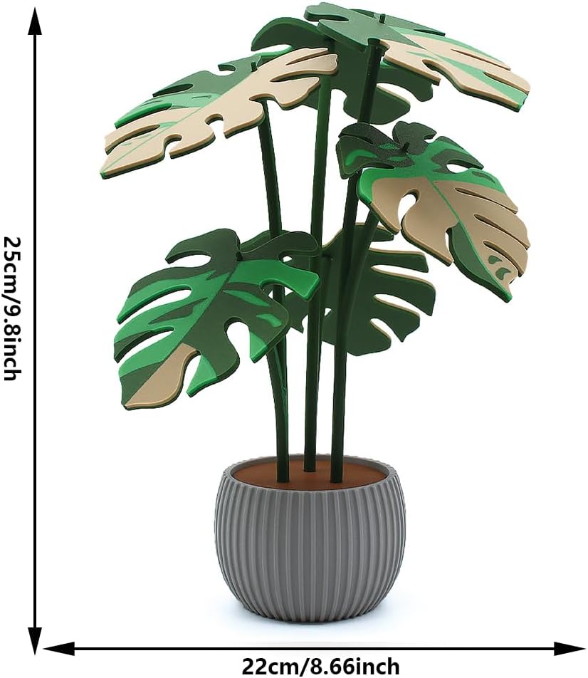 Monstera Plant Coaster Set 6 Leaf Coasters Modern Plant Decor Functional Home / Multicolor Gray
