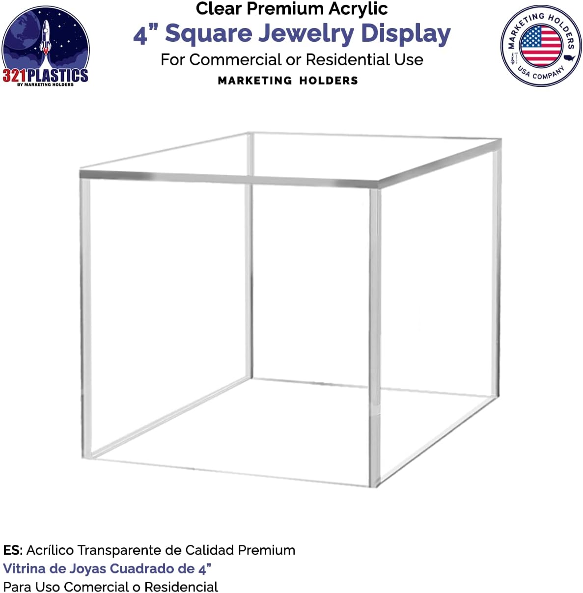 One Open Side No Lid Versatile Square Plexiglass Retail Merchandise Storage Bin / Clear