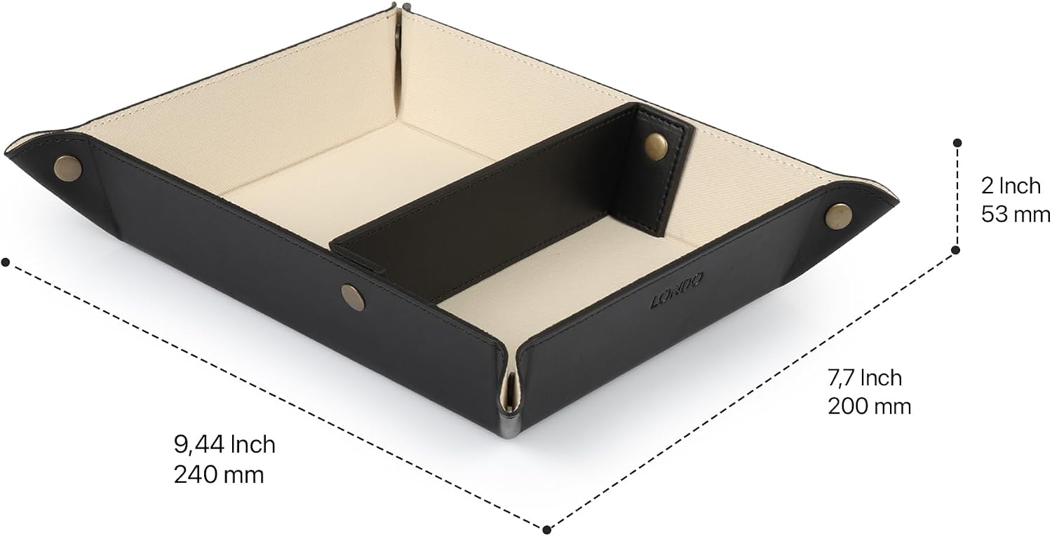 Londo Leather Tray Organizer - Practical Lightweight Water Resistant Computer Table Desk Storage Box for Wallets