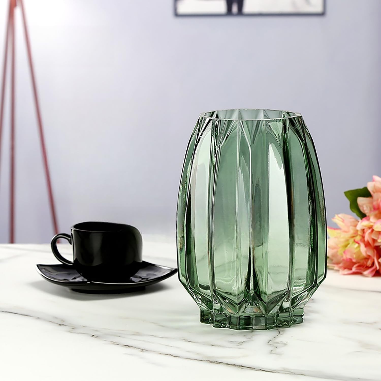 Tall/Short Glass Vase / Green / 7.87inch