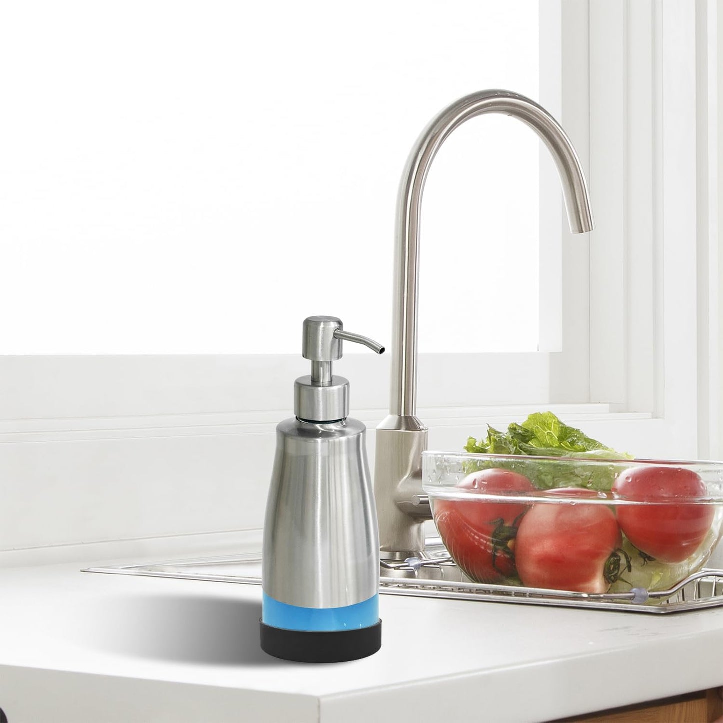 AUMIO 2-Pack Soap Dispenser Set, Stainless Steel & Glass with Silicone Pad | Detachable Non-Slip Silicone Pad | Stable