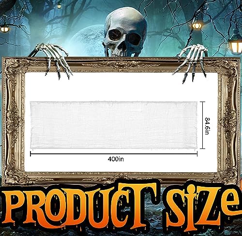 400" x 85" Halloween Creepy Cloth - Large Size Spooky Fabric - Scary Gauze Blood Creepy Cloth for Haunted House, Party, Yard, Wall, Doorway, Outdoors Decoration (White)